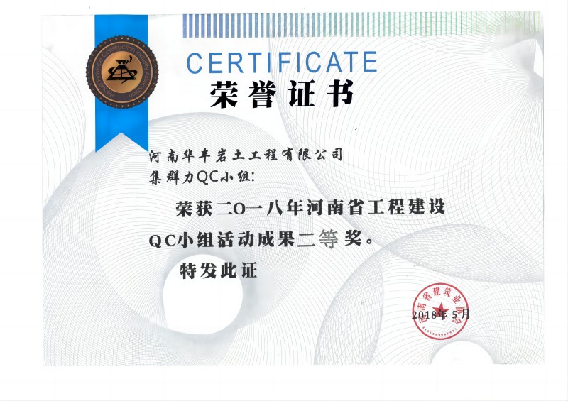 2018年河南省工程建设QC小组活动成果二等奖